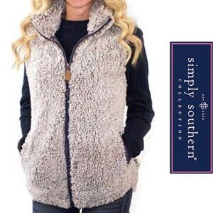 Simply Southern | Gray & Navy Vegan Faux Fur Sherpa Teddy Vest | Size Small